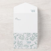 緑の手描き牡丹結婚の花 オールインワン招待状 (外側)