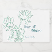 緑の手描き牡丹結婚の花 スパークリングワインラベル (シングルラベル)