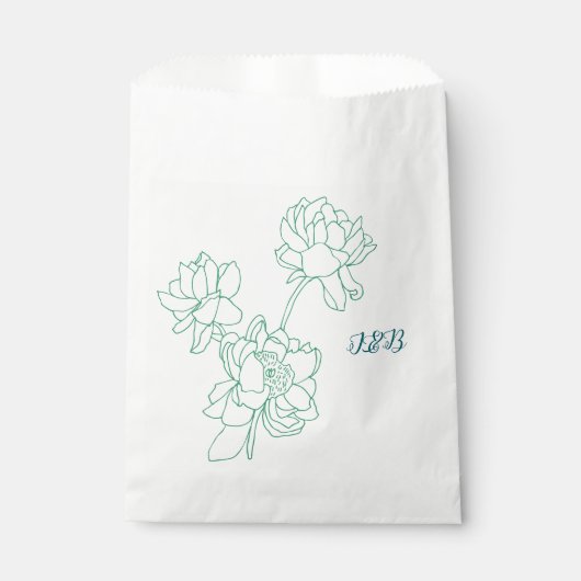 緑の手描き牡丹結婚の花 フェイバーバッグ (正面)