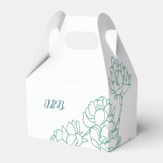 緑の手描き牡丹結婚の花 フェイバーボックス (正面サイド)
