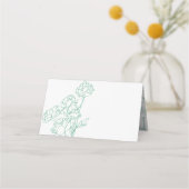緑の手描き牡丹結婚の花 プレイスカード (裏面)