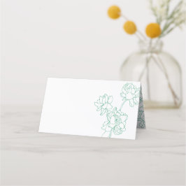 緑の手描き牡丹結婚の花 プレイスカード