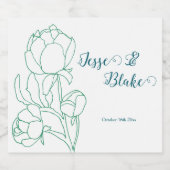 緑の手描き牡丹結婚の花 リキュールボトルラベル (シングルラベル)