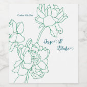 緑の手描き牡丹結婚の花 ワインラベル (シングルラベル)