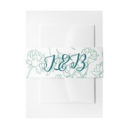 緑の手描き牡丹結婚の花 招待状ベリーバンド