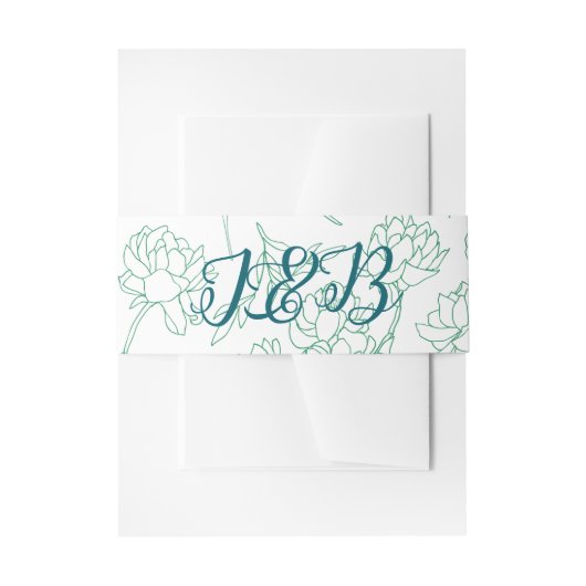 緑の手描き牡丹結婚の花 招待状ベリーバンド (正面例)