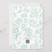 緑の手描き牡丹結婚の花 招待状 (裏面)