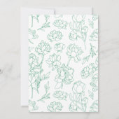 緑の手描き牡丹結婚の花 招待状 (裏面)