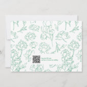 緑の手描き牡丹結婚の花 招待状 (裏面)