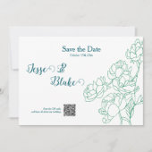 緑の手描き牡丹結婚の花 招待状 (正面)