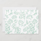 緑の手描き牡丹結婚の花 招待状 (裏面)