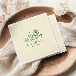 緑の手描き結婚の スタンダードカクテルナプキン