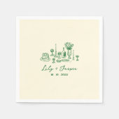 緑の手描き結婚の スタンダードカクテルナプキン (正面)