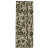 緑の手描き線の熱帯離れの花と花。 ワインギフトバッグ (正面)