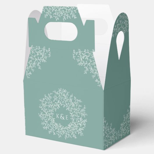 緑の手描き葉モノグラムのアートサークル フェイバーボックス (オープン)