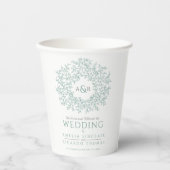 緑の手描き葉モノグラム結婚アート 紙コップ (正面)