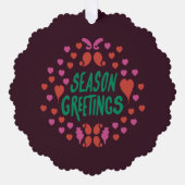 緑の手書きでハートで挨拶 オーナメントカード (正面)