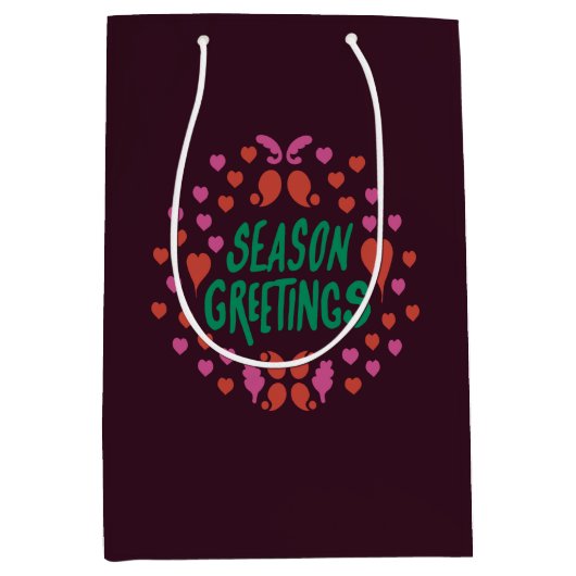 緑の手書きでハートで挨拶 ミディアムペーパーバッグ (正面)