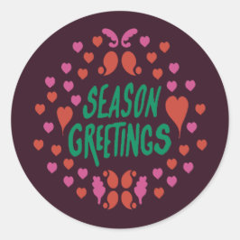 緑の手書きでハートで挨拶 ラウンドシール