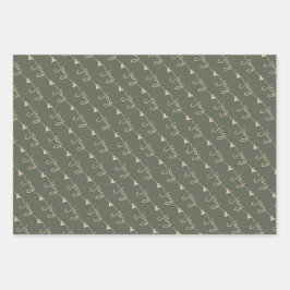 緑の手書きの喜びハートクリスマスラッピング ラッピングペーパーシート