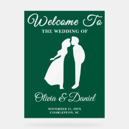 緑の手書きスクリプトクリスマス結婚の歓迎 アクリルサイン