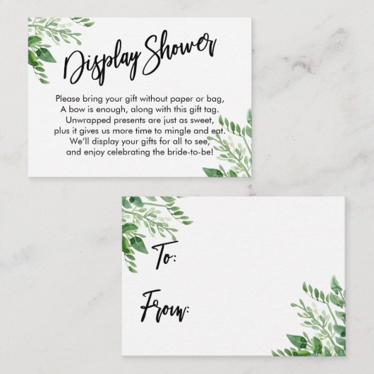 緑の手書き表示ブライダルシャワーギフト エンクロージャーカード (正面/裏面)