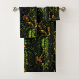 緑の打ちガラスの下の木の樹皮 バスタオルセット