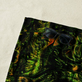 緑の打ちガラスの下の木の樹皮 ビーチタオル