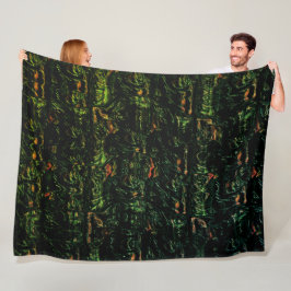 緑の打ちガラスの下の木の樹皮 フリースブランケット