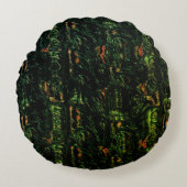 緑の打ちガラスの下の木の樹皮 ラウンドクッション (正面)
