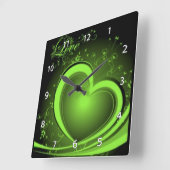 緑の抽象的なハートの時計 スクエア壁時計 (傾斜)