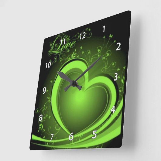 緑の抽象的なハートの時計 スクエア壁時計 (傾斜)