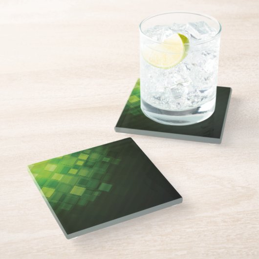 緑の抽象的な技術のデザイン ガラスコースター (アングル)