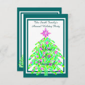 緑の抽象的な木のクリスマスの休日のパーティ 招待状 (正面/裏面)