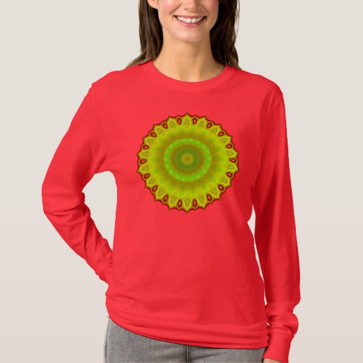 緑の抽象的な花のTシャツ Tシャツ (正面)