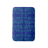 緑の抽象芸術つる植物の青いパターン バスマット (正面縦)