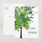緑の抽象芸術ツリー ポストカード (正面/裏面)