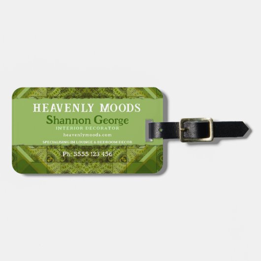 緑の抽象芸術パッチワークとロゴ ラゲッジタグ (正面横)