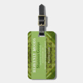 緑の抽象芸術パッチワークとロゴ ラゲッジタグ (正面縦)