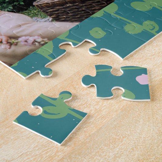 緑の抽象芸術フローラつる植物パターカスタムン写真 ジグソーパズル (側面)