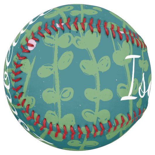 緑の抽象芸術フローラつる植物パターパーソナライズされたン ソフトボール (正面左)