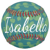 緑の抽象芸術フローラつる植物パターパーソナライズされたン ソフトボール (裏面)