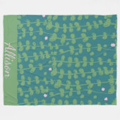 緑の抽象芸術フローラつる植物パターパーソナライズされたン フリースブランケット (正面(横))