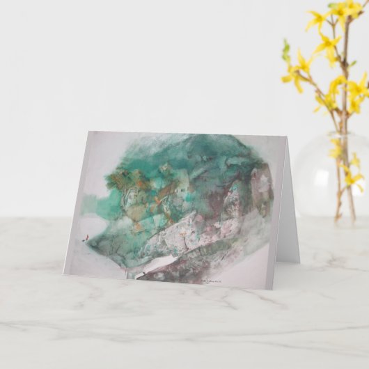 緑の抽象芸術ランドスケープグリーティングカード カード (黄色い花)