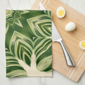 緑の抽象芸術植物性のトロピカルパ葉メ キッチンタオル (四つ折り)