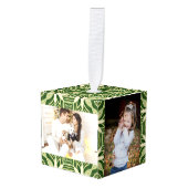 緑の抽象芸術植物性のトロピカルパ葉メ キューブオーナメント (正面アングル)