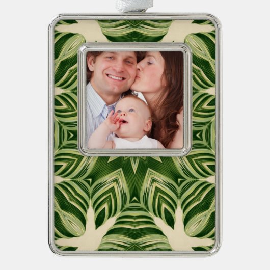 緑の抽象芸術植物性のトロピカルパ葉メ シルバープレートフレームオーナメント (正面)