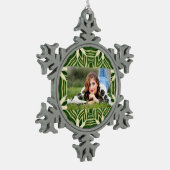 緑の抽象芸術植物性のトロピカルパ葉メ スノーフレークピューターオーナメント (左)