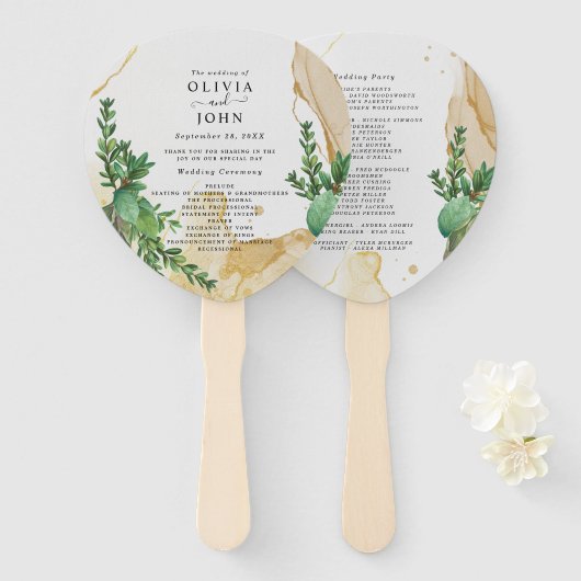 緑の抽象芸術水の色生成アイディア ハンドファン (正面&裏面)