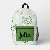 緑の抽象芸術渦巻パーソナライズされたき プリントバックパック (正面)